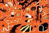 An adventurer plots a route through a dangerous forest to a treasure chest