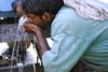 Man drinking water from tank