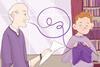 Illustration of male teacher speaking and young male student taking those words and knitting with them, depicting how reflecting on feedback improves results