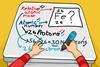 A cartoon of a student answering a question about iron by