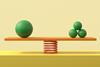 An image showing a balance with one big green ball on one side and three green smaller balls on the other
