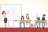 A cartoon of a chemistry teacher with a misbehaving class