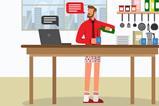An illustration of a man in a kitchen on a video call