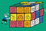 An illustration of a teacher solving a puzzle of her students