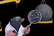 A mole scientist looking at a large number of tiny moles in a magnifying glass