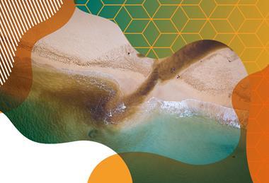 Aerial photo of brown polluted water entering the ocean
