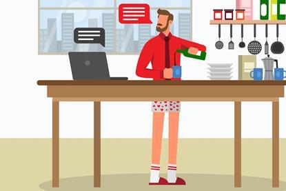 An illustration of a man in a kitchen on a video call