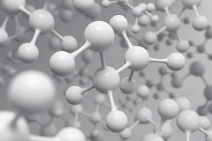 A 3D rendered illustration of ethanol molecules in white against a grey background