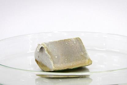 A piece of the Group 1 metal sodium in a petri dish against a neutral background