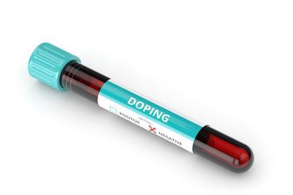 Illustration of a sample of blood, labelled 'doping'